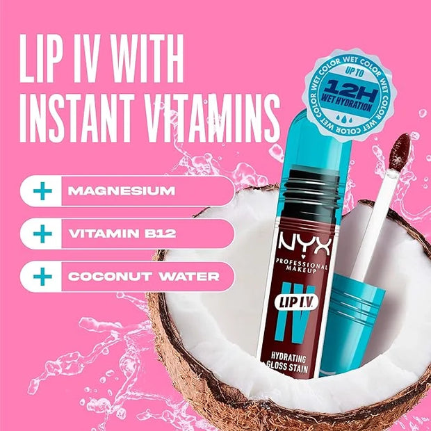 NYX PROFESSIONAL MAKEUP Lip IV Hydrating Glossy Lip Stain with 12HR Hydration - Water Bout Wine (Red) - Product Image
