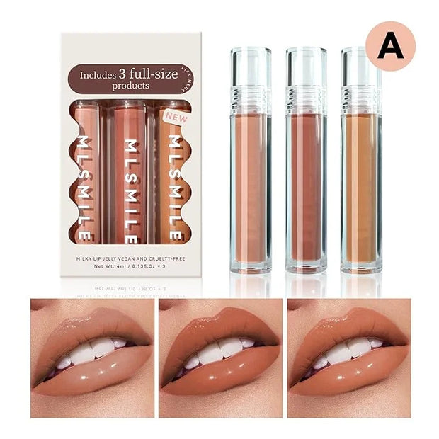 3Pcs Lip Gloss Collection Makeup Set, Shimmery Smooth Lip Glosses for for Girls Women, Soft Liquid Long Lasting Lip Glosse...