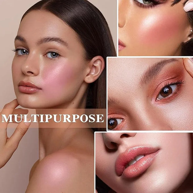 3 Pcs Cream Blush Stick with Brush,Waterproof Multi Cream Makeup Stick,Lightweight,Long-lasting,2 in 1 Multi Blush for Che...