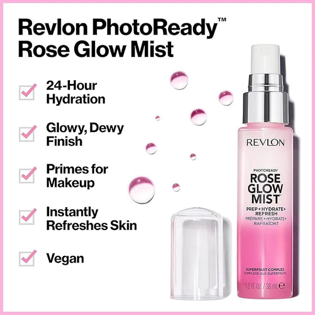Revlon PhotoReady Rose Glow Mist Face Primer, Prep, Hydrate & Refresh Spray with Sheer Coverage, Infused with Nourishing O...