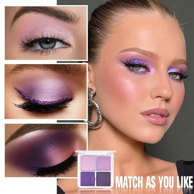 Kaely Powder Eyeshadow Quad, Lavender Purple Glitter Eyeshadow Palette Makeup, Neutral Eye Shadow Palette for Older Women ...