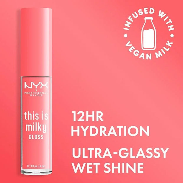 NYX PROFESSIONAL MAKEUP This Is Milky Gloss, Vegan Lip Gloss, 12 Hour Hydration - Moo-dy Peach (Sheer Coral) - Product Image