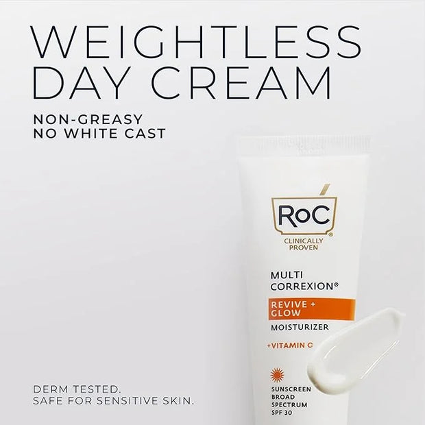 RoC Multi Correxion Revive + Glow Vitamin C Broad Spectrum SPF 30 Moisturizer (1.7 oz) with Retinol Eye Cream Packette - P...