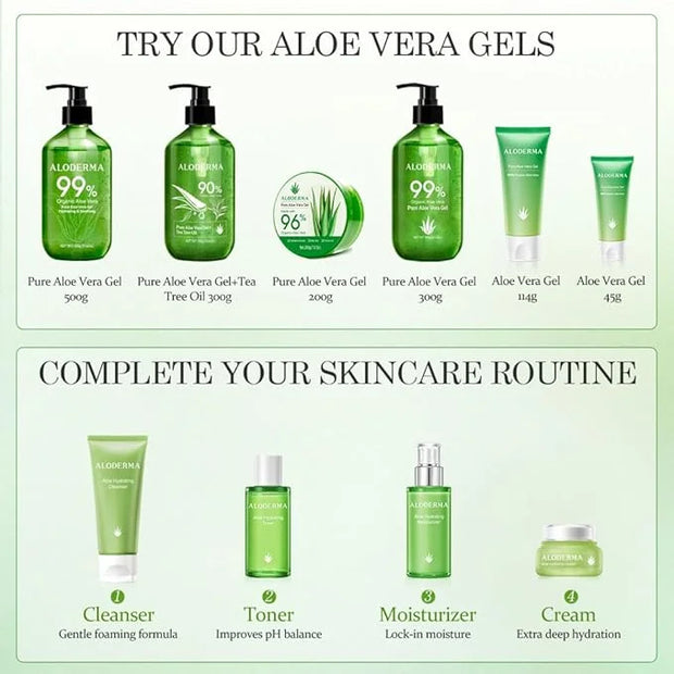 Aloderma Organic Aloe Vera Gel for Face Made within 12 Hours of Harvest, 96% Pure Aloe Vera Gel for Skin, Scalp, & Hair, S...
