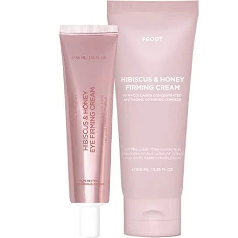 PROOT Hibiscus and Honey Firming Cream + Hibiscus and Honey Eye Firming Cream | Cream & Eye Cream Bundle with Collagen Con...