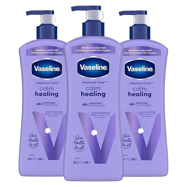 Vaseline Intensive Care Calm Healing Body Lotion 3 count for Dry Skin Made with Ultra-Hydrating Lipids and Lavender Extrac...