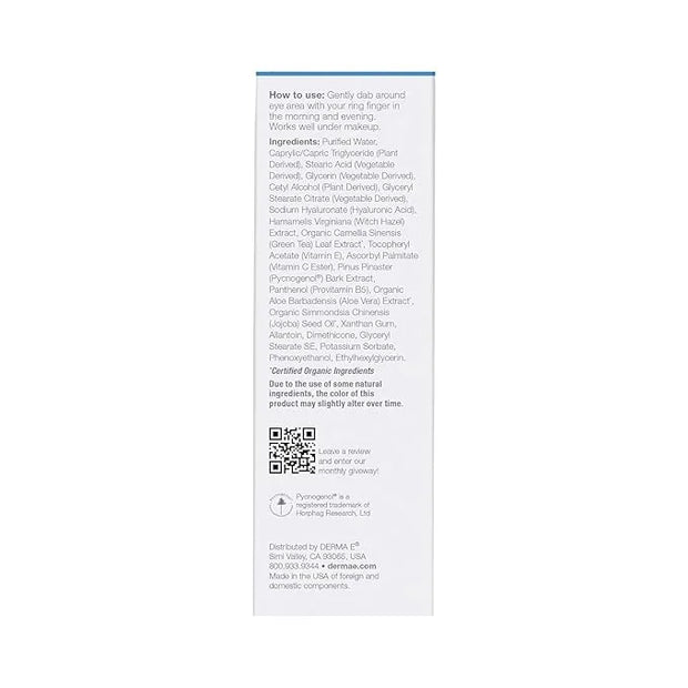 Derma E Hydrating Eye Cream, 0.5 oz | Firming and Lifting, Hyaluronic Acid Treatment, Under Eye and Upper Eyelid Cream, Re...