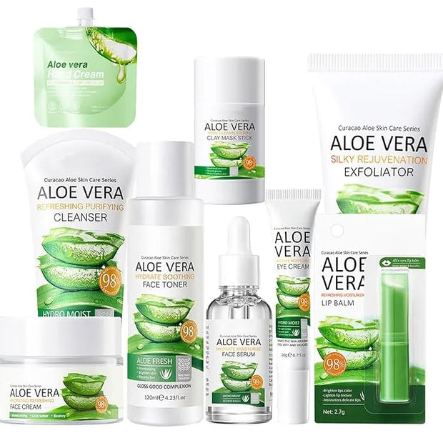 9Pcs Skin Care Products Set, Skin Care Gift Set for Women Girls, Aloe Vera Skin Care Sets, Face Care Kit with Cleanser, Cl...