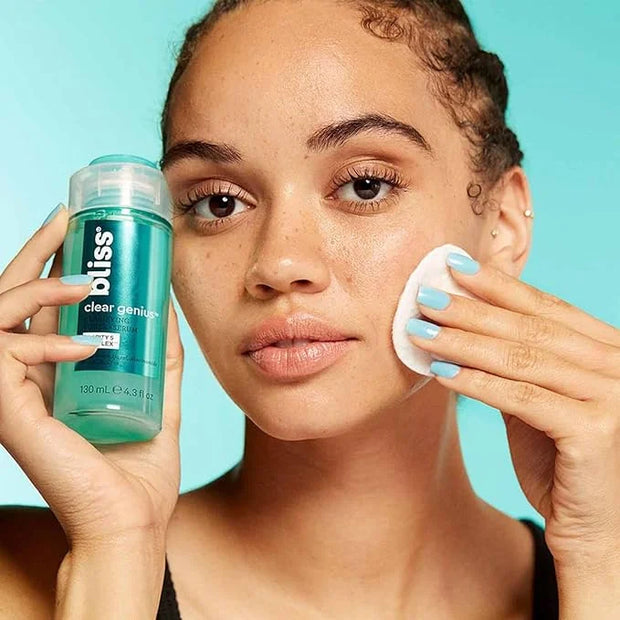 Bliss Acne-Prone Skin Bundle - Clear Genius Toner, Body Spray, Spot Treatment BHA Salicylic Acid and Clarifying Peel & Cle...