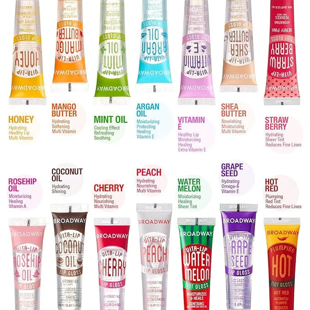 Ruby Kisses Broadway Vita-Lip Tinted & Clear Lip Gloss Set (11 Pack) Ultra-Hydrating & Soothing Formula with Vitamins, Hig...