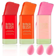 Cream Blush Sticks for Cheeks Gift Set with Makeup Sponges,Lightweight Solid Makeup Blush Stick,Waterproof Cheek Blusher M...