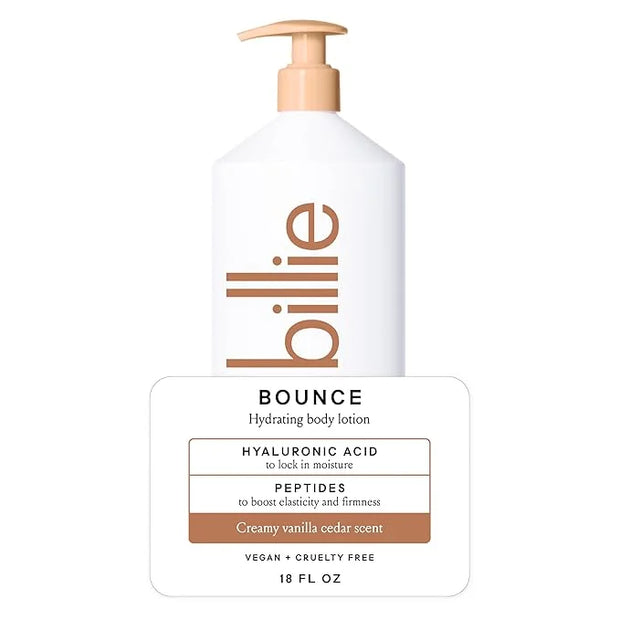 Billie Bounce Hydrating Women's Body Lotion, Vanilla Cedar Scent, with Hyaluronic Acid, 18 fl oz - Product Image