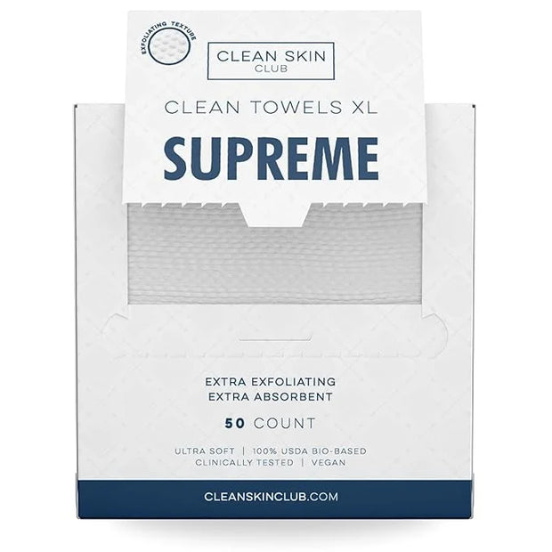 Clean Skin Club Clean Towels XL™ Supreme, 100% USDA Biobased Face Towel, Disposable Face Towelette, Eczema Association Acc...