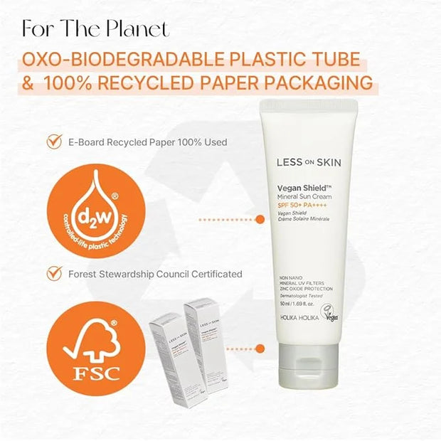 Less On Skin Vegan Shield Mineral Sunscreem (Sun Cream), korean sunscreen, mineral sunscreen, fragrance free, spf50, moist...