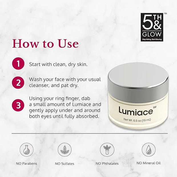 5th & Glow Lumiace Eye Wrinkle Cream for Women, Eye Firming Cream for Sagging Skin and Crows Feet, Under Eye Cream for Puf...