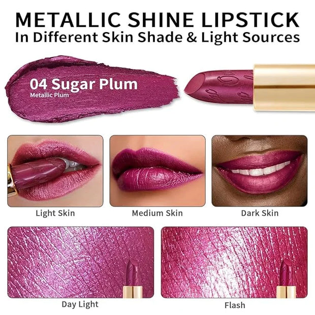 Oulac Purple Lipstick for Women with Metallic 3D Shine Lightweight Hydrating Formula, High Impact Lip Color, Vegan Beauty,...
