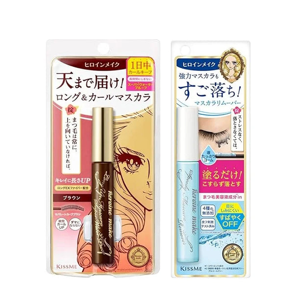 HEROINE MAKE by KISSME Mascara Duo Set | 2 Full-Size - Waterproof & Lengthening & Volume Fiber Tubing Mascara Brown + Gent...
