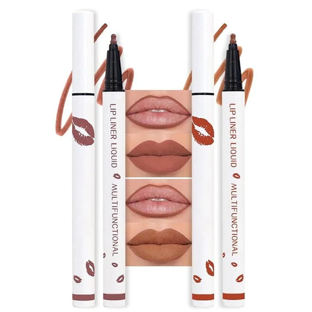 2Pcs Longwear Liquid Lip Liner Stain Marker Pen Set Long Lasting Waterproof, Mocha Nude Brown Matte Semi Permanent 24 Hour...