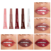 5 Pcs Hydrating Lip Gloss Lip Jam Set, High Shine Glass Finish Nude Colors Moisturizing Glitter Plumping Lip Gloss Shiny J...