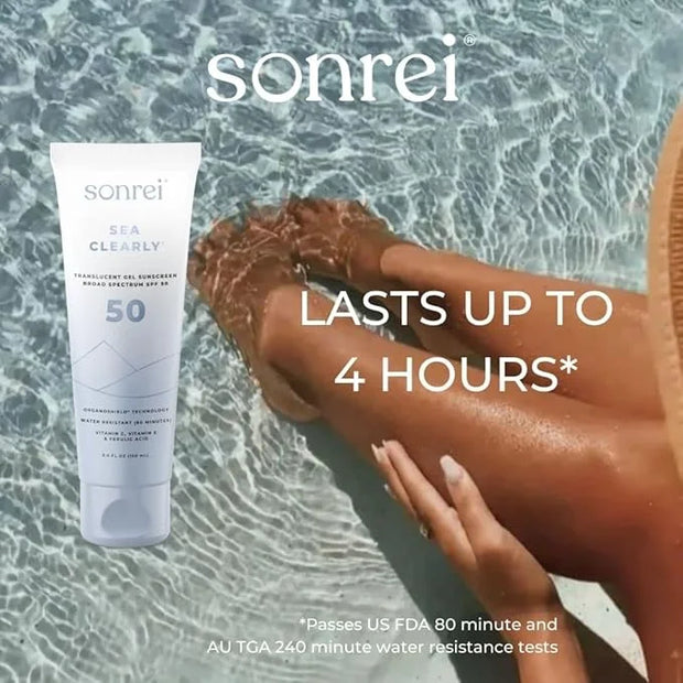 Sonrei Sea Clearly Premium SPF 50 Clear Face and Body Organoshield Sunscreen Gel | UVA, UVB & Antioxidant Enriched, Water ...