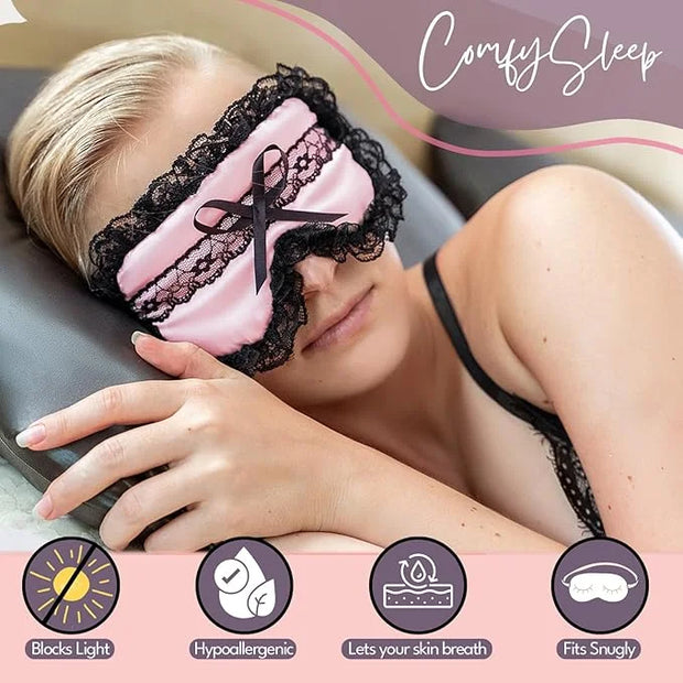 Celestial Silk Mulberry Silk Sleep Eye Mask with Adjustable Elastic Strap (One Size, Silk & Lace) - Product Image