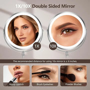 10x Large Lighted Makeup Mirror, Rechargeable 8" Height Adjustable Vanity Mirror, 1x/10x Magnifying Mirror with 3 Color, B...