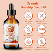Bella Terra Oils Organic Rosehip Oil for Face, Pure Cold-Pressed Rose Hip Seed Oil for Skin & Hair, Natural Moisturizer & ...