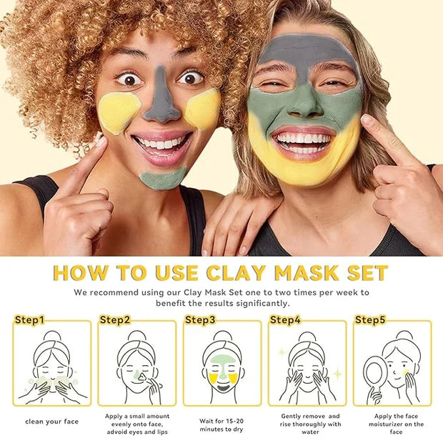 ANAI RUI Face Mask Gift Set, Turmeric Clay Mask - Green Tea Clay Mask - Dead Sea Minerals Mud Mask, Spa Facial Mask Set, F...