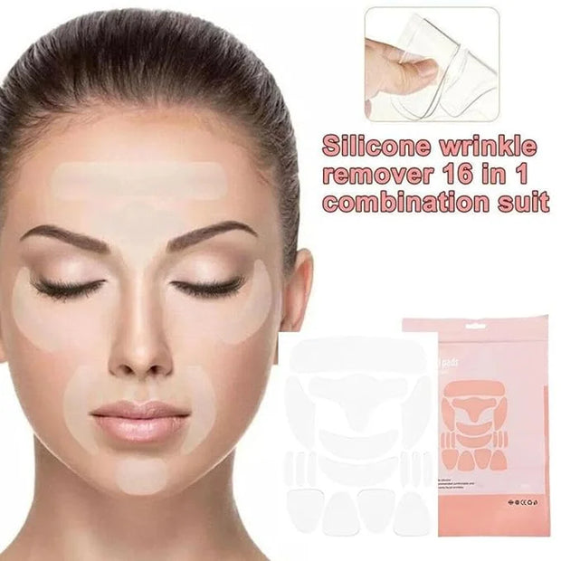 16-Piece Silicone Wrinkle Patch Set with Collagen, Vitamin E & Aloe – GlowPatch Anti-Aging Reusable Face & Eye Pads – Styl...