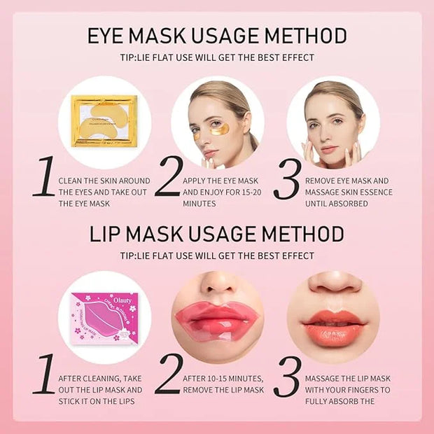 20 Pairs Lip Masks & Eye Masks, 24K Gold Gel Crystal Collagen Eye Pads, Moisturizing Lip Mask Crystal Pads, Under Eye Patc...