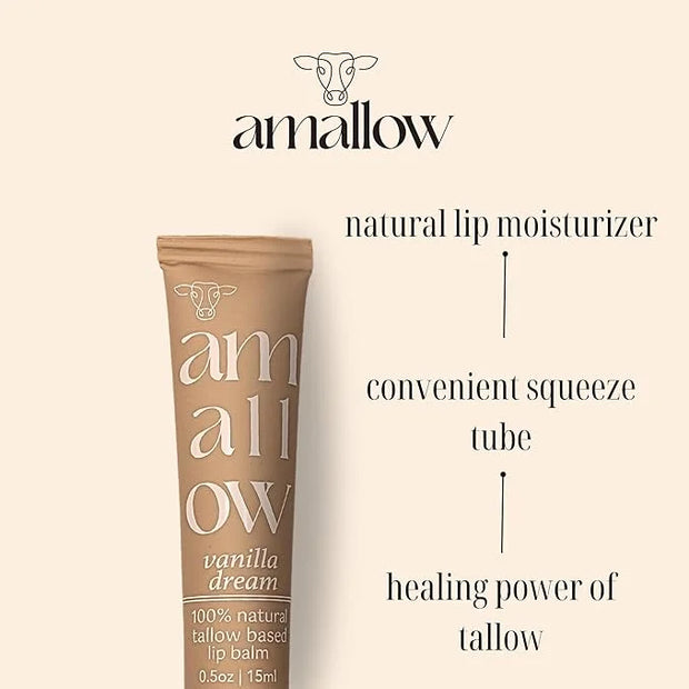 100% Grass Fed Beef Tallow Skincare & Lip Balm Set - Whipped Moisturizer for Face & Body (Vanilla Latte) + All Natural Tal...