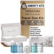 Terra Pure White Tea & Coconut Amenity Kit | Hotel Bulk Toiletries | 1 oz Shampoo, Conditioner, Lotion, Body Wash, Cleansi...