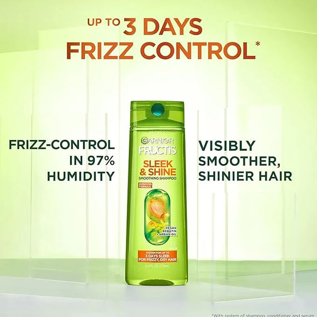 Garnier Fructis Sleek & Shine Shampoo, Conditioner + Anti-Frizz Serum Set for Frizzy, Dry Hair, Argan Oil (3 Items), 1 Kit...