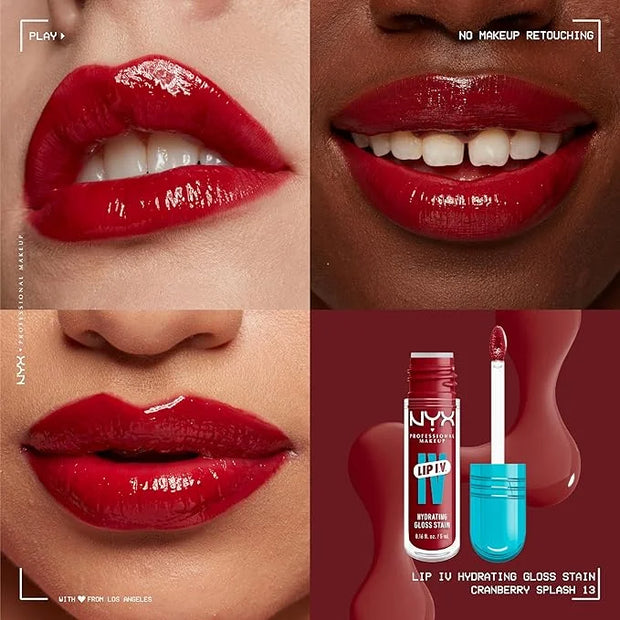 NYX PROFESSIONAL MAKEUP Lip IV Hydrating Glossy Lip Stain with 12HR Hydration - Cranberry Splash (Red) - Product Image