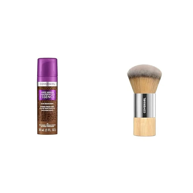 CoverGirl Simply Ageless 75 Rich-Deep Liquid Foundation Bundle with Blending Brush, Lightweight Vegan Formula for Dry Skin...