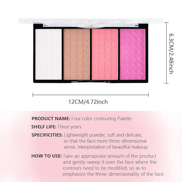 Matte Powder Blush Palette, 4 Colors Face Palette with White Highlighter, Brown Contour, Pink & Rose Pink Blush for Cheeks...