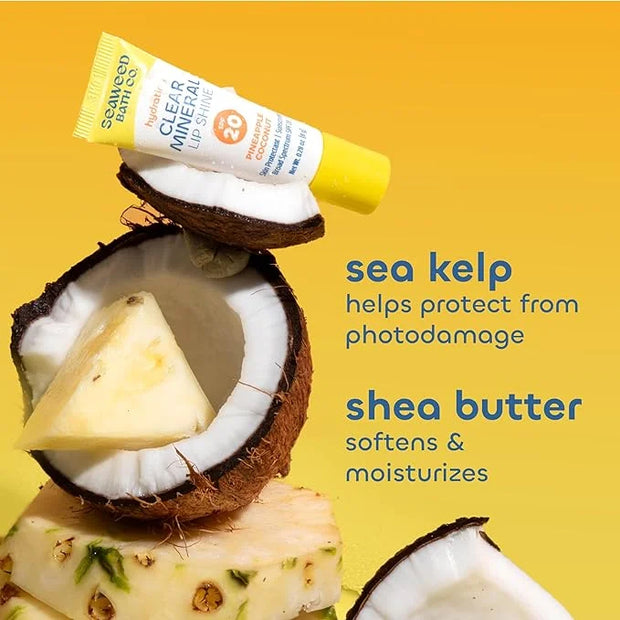 Seaweed Bath Co. Hydrating Clear Mineral Lip Shine SPF 20 Sunscreen Zinc Oxide Lip Balm, .35 Oz, Moisturizing Care for Dry...