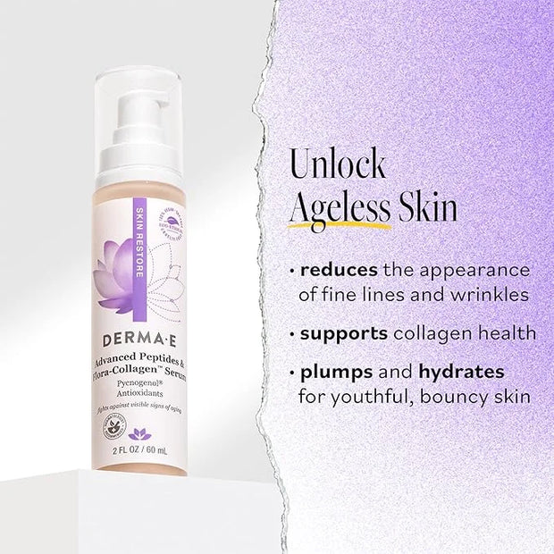 DERMA E Advanced Peptides and Vegan Flora-Collagen Serum – Double Action Collagen Face Cream with Peptide Complex – Intens...