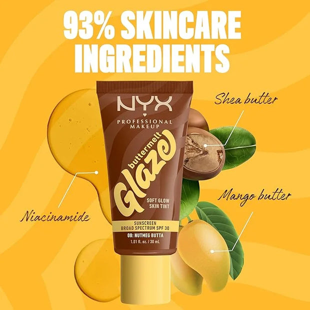 NYX PROFESSIONAL MAKEUP Buttermelt Glaze Soft Glow Skin Tint + SPF 30, Up To 12HR Wear, 08 Nutmeg Butta - Product Image