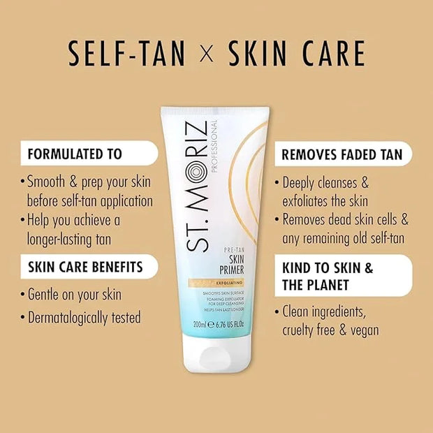 St Moriz Pre-Tan Skin Primer for Self Tanner- Exfoliating Fake Tan Primer - Preps & Primes Skin for Long-Lasting Tan - Dee...