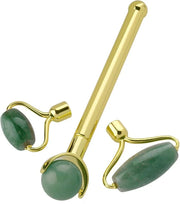 mookaitedecor Jade Roller Green Aventurine 3 in 1 Set Removable Replacement Rollers, Anti-Aging Massager Tool for Face and...