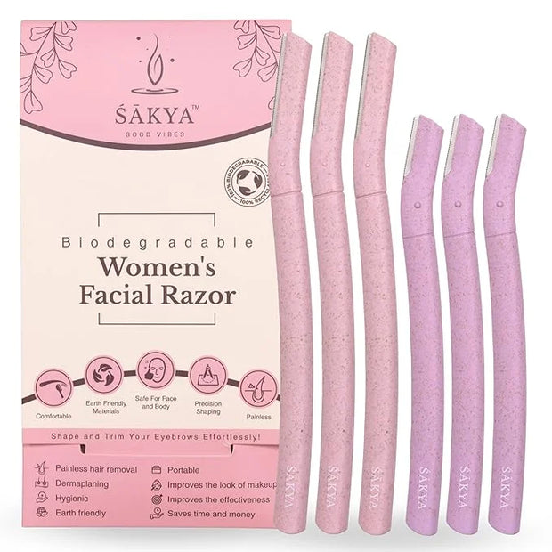 Sakya Biodegradable Women's Dermaplaning Tool - Dermaplane Facial Sensitive Skin Hair Removal Face Razor, Twinkle Blade fo...