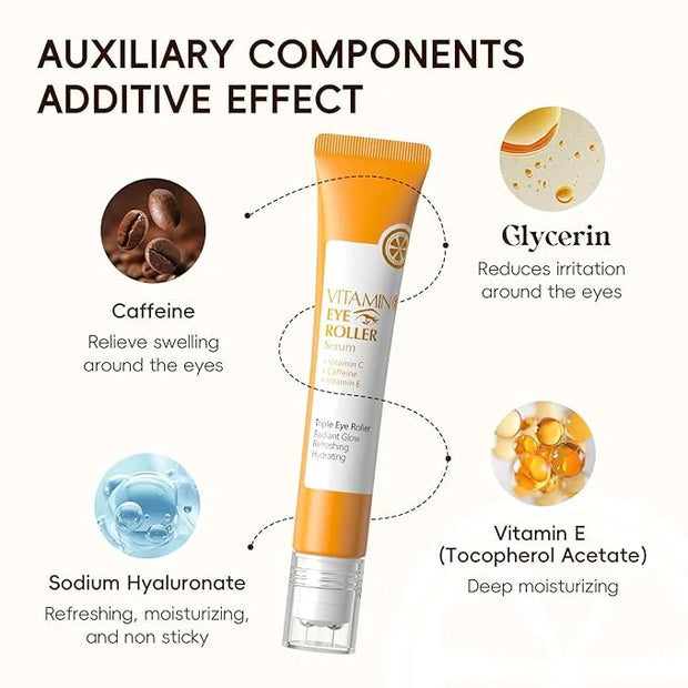 Easilydays Vitamin C Eye Cream & Under Eye Serum, Refreshing, Hydrating, Radiant Glow Eye Care Eye Roller Serum with 360° ...