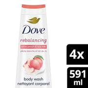 Dove Body Wash Rebalancing White Peach & Rice Milk, 4 Count for Renewed, Healthy Looking Skin, Moisturizing Gentle Skin Cl...