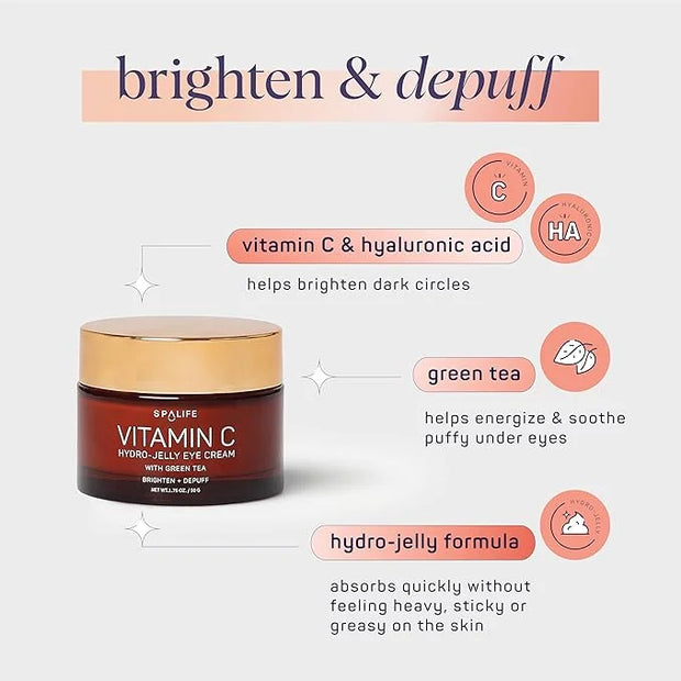 SpaLife Complete Vitamin C Skin Care Variety Bundle - Nourishing Under Eye Patches, Revitalizing Face & Eye Cream, and Pot...