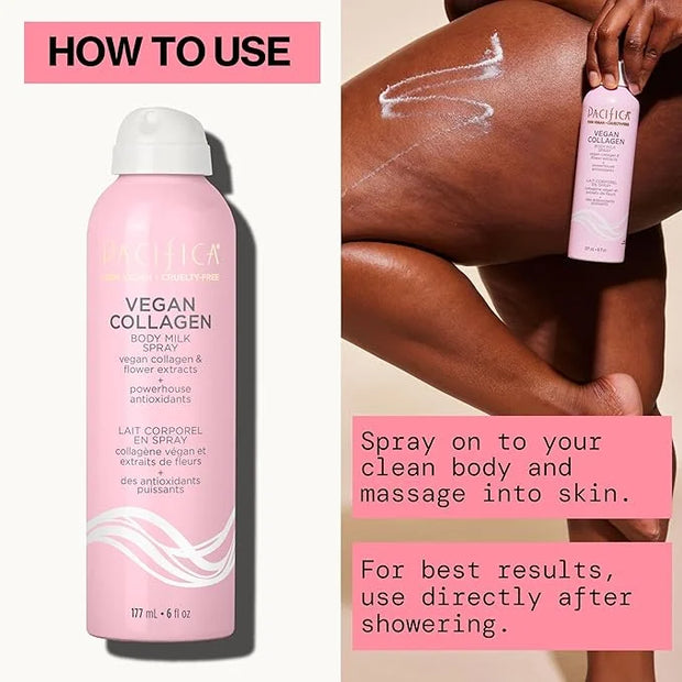 Pacifica Spray Lotion for Body - Vegan Collagen Body Milk Spray – Hydrating Moisturizer Mist Fast-Absorbing Instantly Hydr...