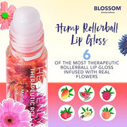 Blossom Roll on Lip Gloss, Scented Clear High Shine Moisturizing Lip Oil, Non Sticky, Infused with Real Flowers, Made in U...