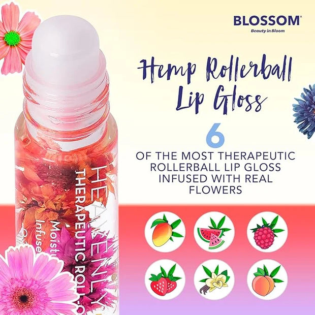 Blossom Roll on Lip Gloss, Scented Clear High Shine Moisturizing Lip Oil, Non Sticky, Infused with Real Flowers, Made in U...