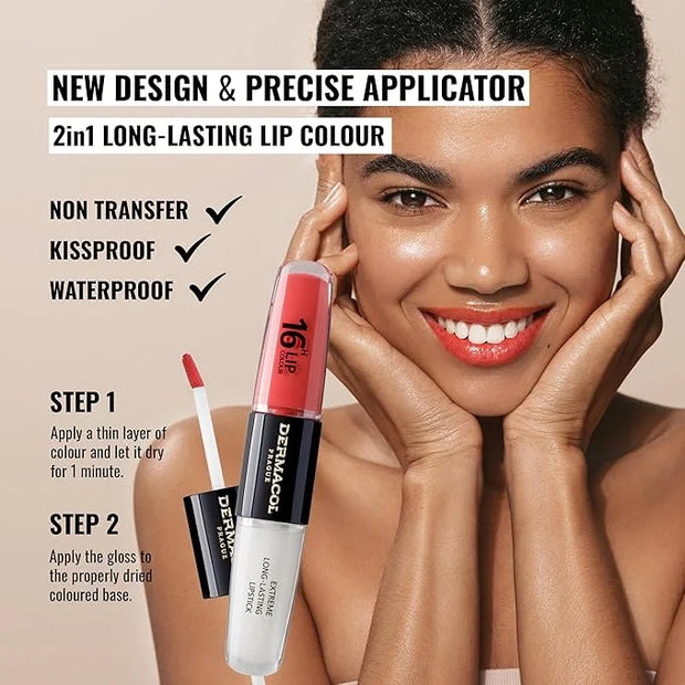 Dermacol NEW 16-Hour Lip Colour, Highly Pigmented Glossy Lip Stain, Two-Phase Lip Plumper Gloss, Kissproof Lip Makeup Prod...