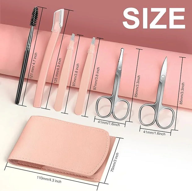 FANDAMEI Eyebrow Kit with Leather Case - Eyebrow Scissors, Tweezers, Razor, Brush for Women & Men - Facial Hair & Ingrown ...